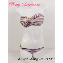 Lady&#39;s Two Piece Swimwear Bikini com Striped Pirnt Twist em CF